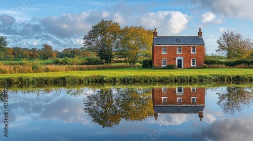 Wallpaper Mural Autumnal canal house reflection tranquil scene Torontodigital.ca