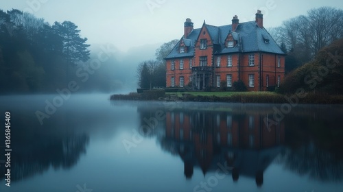 Wallpaper Mural Misty morning manor reflected in still lake Torontodigital.ca