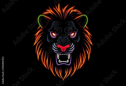 Majestic Neon Lion Head Wallpaper