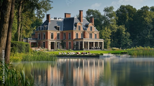 Wallpaper Mural Luxurious Estate by Water, Reflection of a Grand Mansion Torontodigital.ca