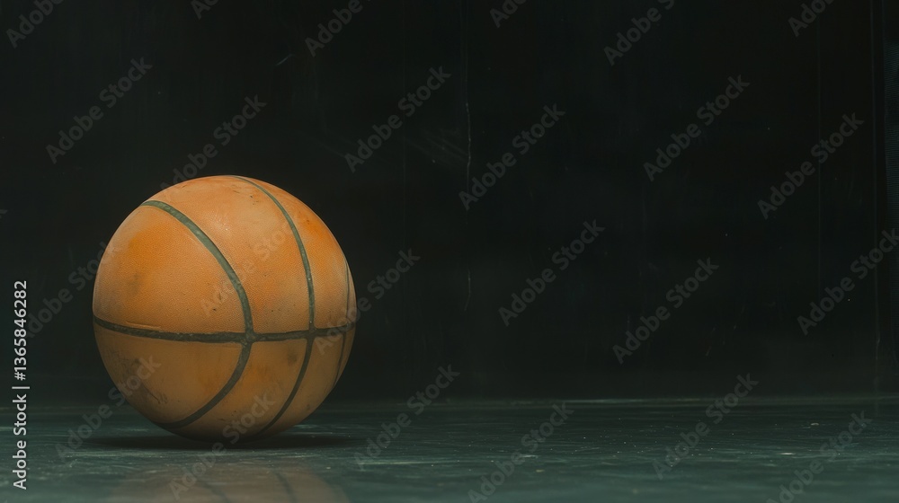 Fototapeta premium Vintage Basketball Close up Dark Background Sport Equipment High Resolution