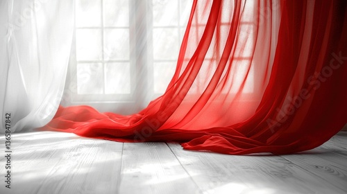 Wallpaper Mural Red sheer curtains flowing by window, bright white room Torontodigital.ca