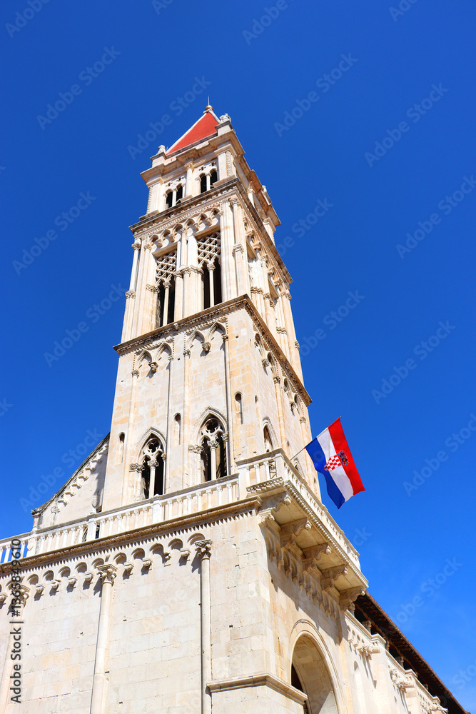 Fototapeta premium The Cathedral of St. Lawrence is a historical landmark in Trogir, Croatia. Trogir is popular travel location and UNESCO World Heritage Site.