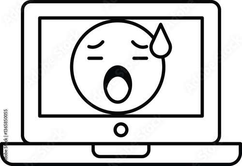 A computer monitor shows a man with a mouth open and a frowning face
