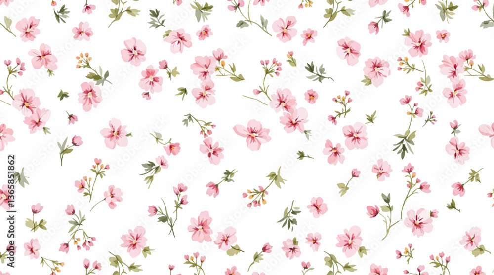 custom made wallpaper toronto digitalWatercolor floral seamless pattern with hand-painted blush pink flowers and green leaves on white background. Botanical print.