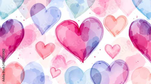 Watercolor red hearts seamless pattern on white background vector