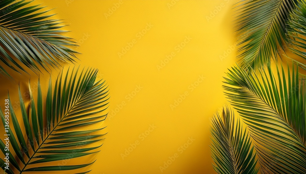 Fototapeta premium palm trees leafs on a yellow background wall