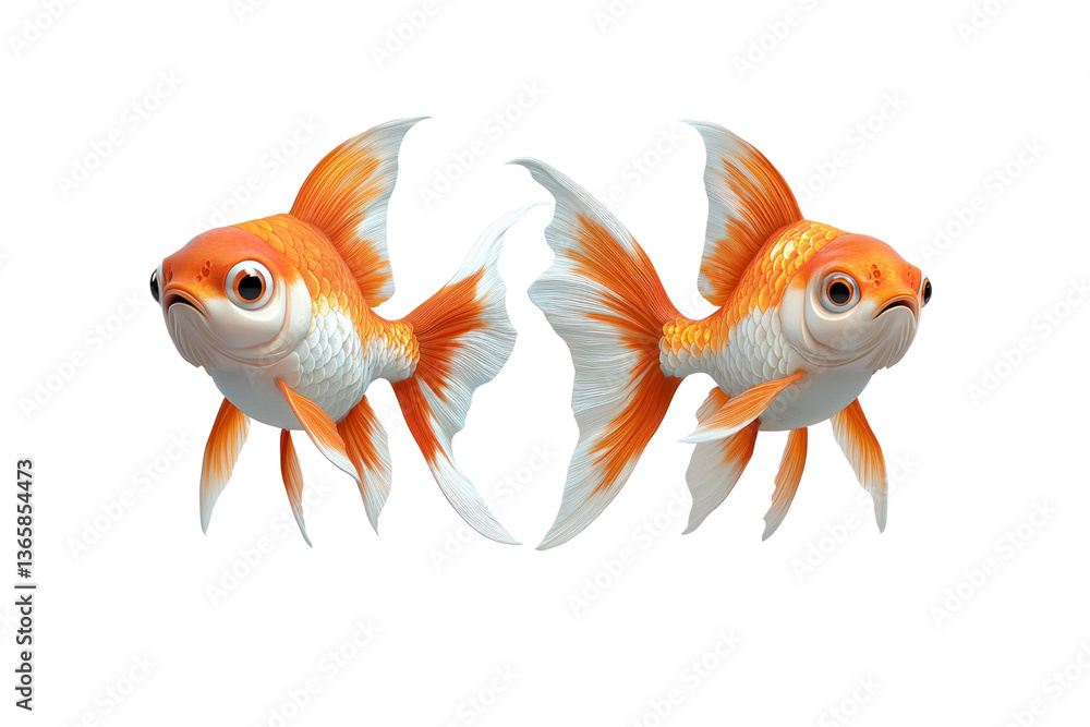 Fototapeta premium Two Cartoon Goldfish, Mirrored, Aquatic Life, 3D Render