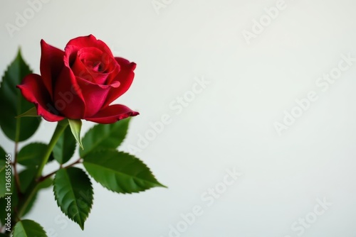 Crimson rose, lush green foliage, elegant bouquet, red flowers, garden, blossom