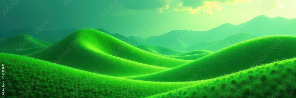 Obraz premium Emerald hills swirl, vibrant hues, abstract nature , valley, hills, field