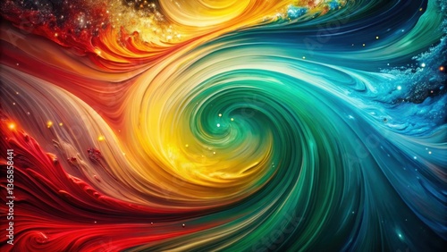 Abstract swirling cosmic nebula with vibrant colors and luminous particles