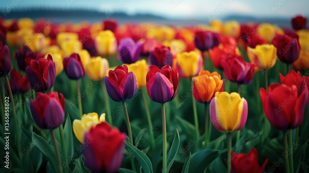Vibrant tulip field in early spring Vibrant tulip field in early spring