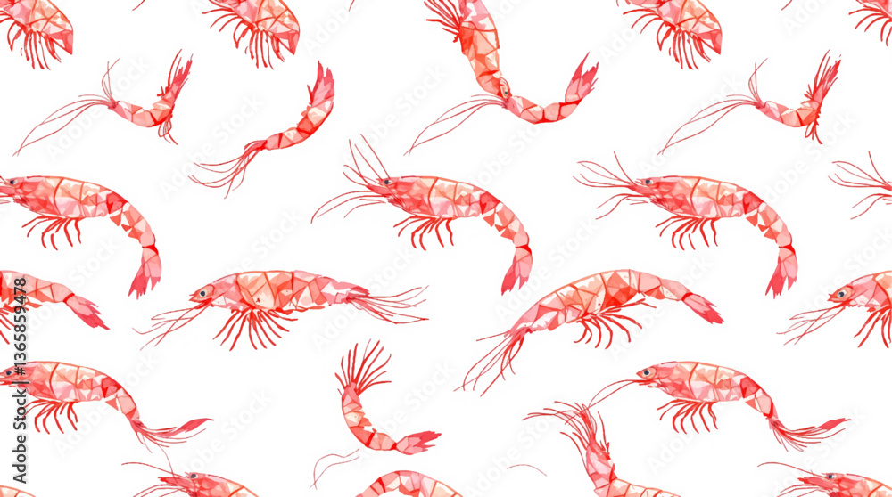 Fototapeta premium Watercolor seamless pattern featuring grilled shrimp