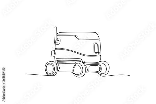 Artificial Intelligence Delivery Robot Service Driving. Technology in services concept. Single line draw design. Vector graphic illustration