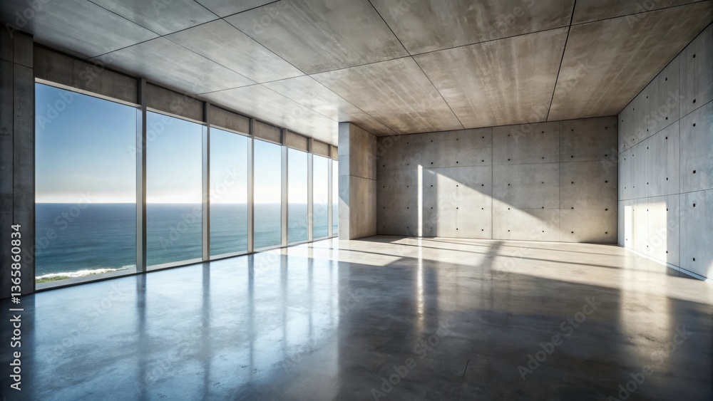 Spacious Concrete Room with Ocean View and Sunlight Spacious Concrete Room with Ocean View and Sunlight