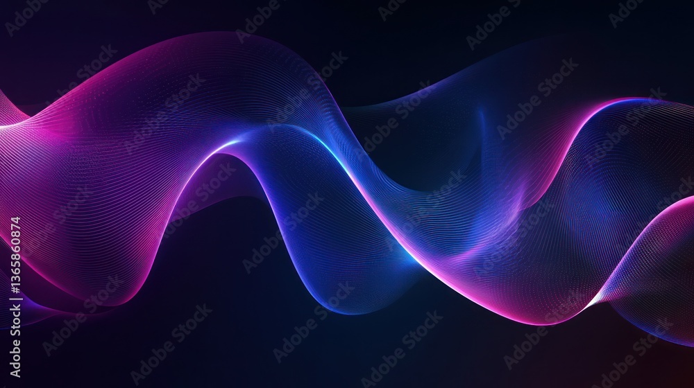 Fototapeta premium Vibrant colorful light wave on dark background. Abstract, digital art, wallpaper