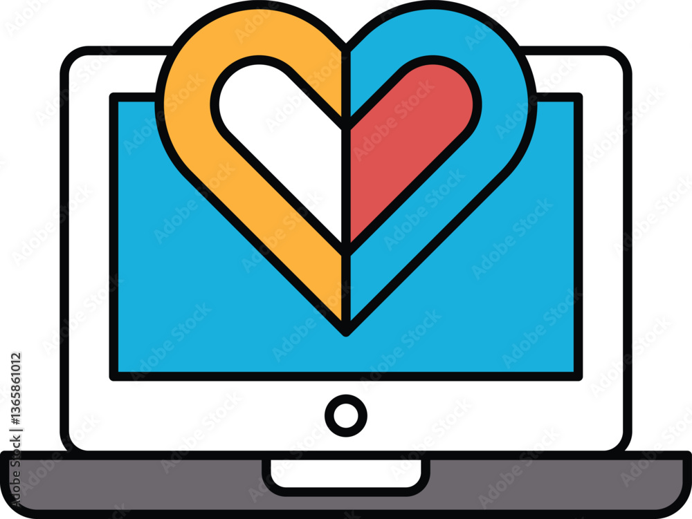 A heart is drawn on a laptop screen A heart is drawn on a laptop screen