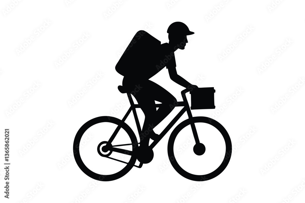 Obraz premium Silhouette art illustration of a delivery cyclist riding with a backpack.eps
