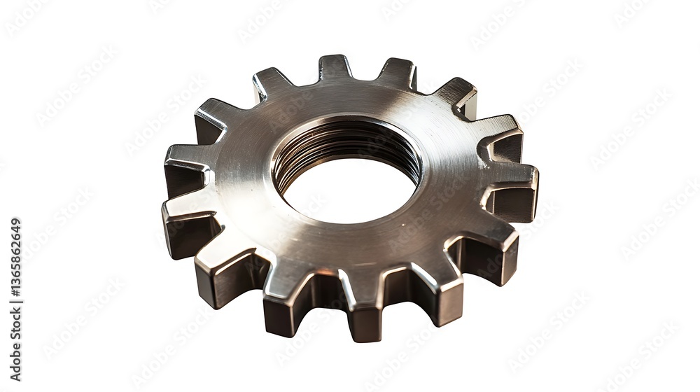 Close up of a shiny metal gear with threads on a white background Close up of a shiny metal gear with threads on a white background