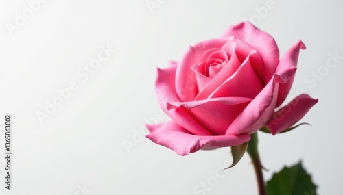 Close-up view of a perfectly formed pink rose, isolated on a stark white backdrop , pink rose, flower, image