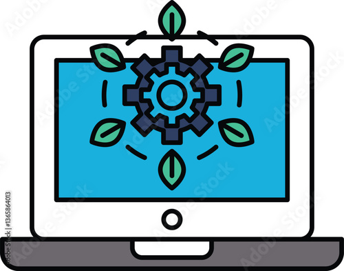 A computer monitor with a green gear on it