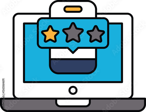 A laptop screen with a star rating system and a thumbs up