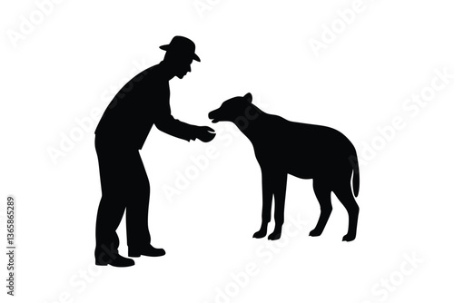Silhouette art illustration of a zookeeper feeding an animal.eps