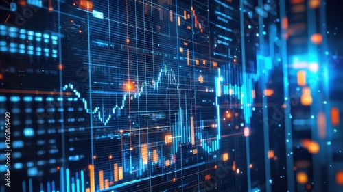 A vibrant digital representation of financial data trends with graphs, lines, and bright colors, symbolizing analytics and market movements.