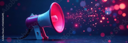 Clean, minimalist megaphone graphic on a tech background, clean, corporate