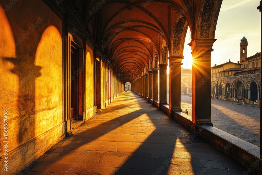 Obraz premium Vasari Corridor. Ancient Arcade Architecture over Arno River at Sunset in Florence, Tuscany, Italy