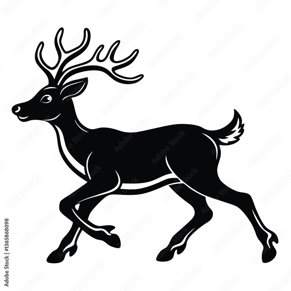 Fototapeta premium Silhouette of a deer with antlers in a vector style, featuring a wildlife theme, suitable for Christmas illustrations