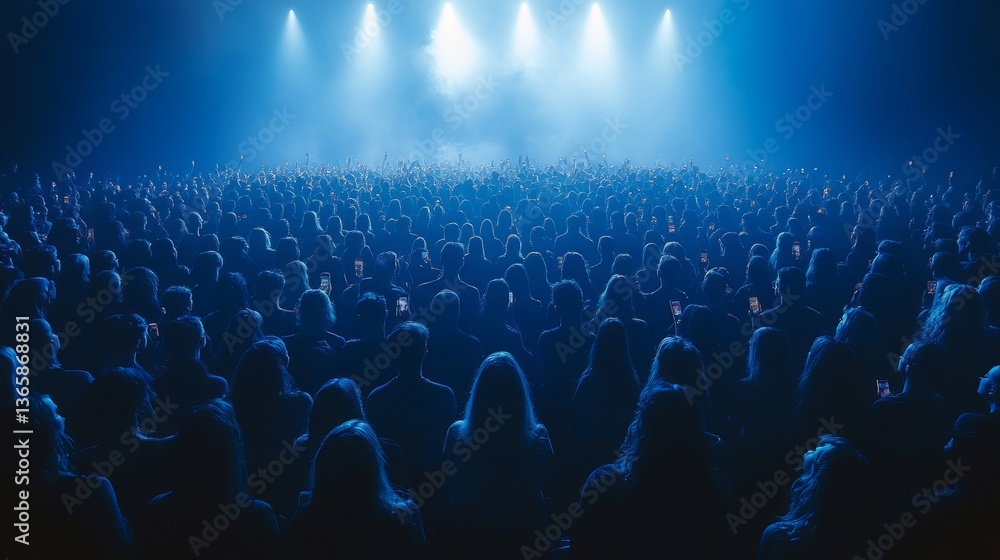 Fototapeta premium A massive audience experiences an unforgettable live music performance, captivated by vibrant stage lights and energy