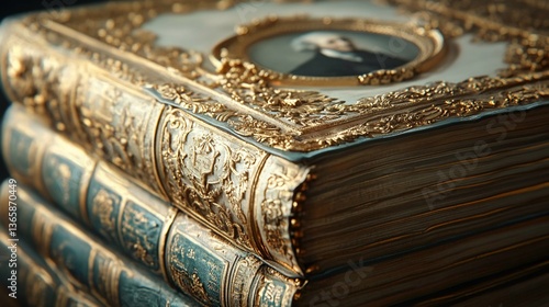 Antique Books with Gilded Covers and Portrait Miniature