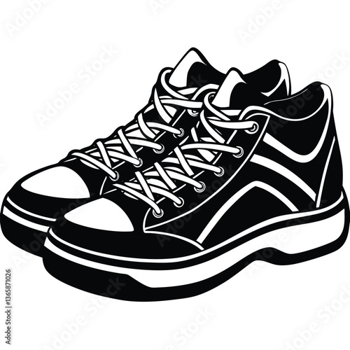 Sport shoes on white background with lace and rubber sole