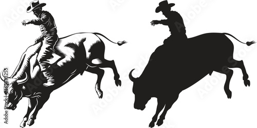cowboy in a hat on a bucking bull