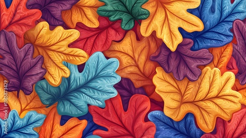 Wallpaper Mural Colorful Autumn Oak Leaves Pattern. (86) Torontodigital.ca