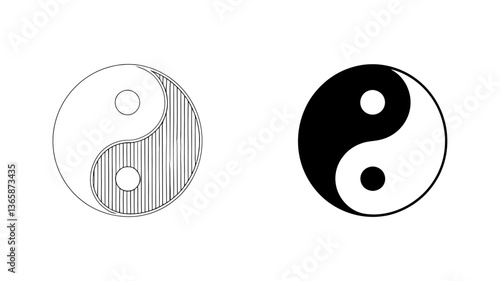 Yin-Yang Symbol in Minimalist Style – Black and White Contrast, Duality of Life, Spiritual Harmony, Zen, Peace, Balance, Meditation, Calm Energy, Yoga, Mindfulness, and Spirituality Design