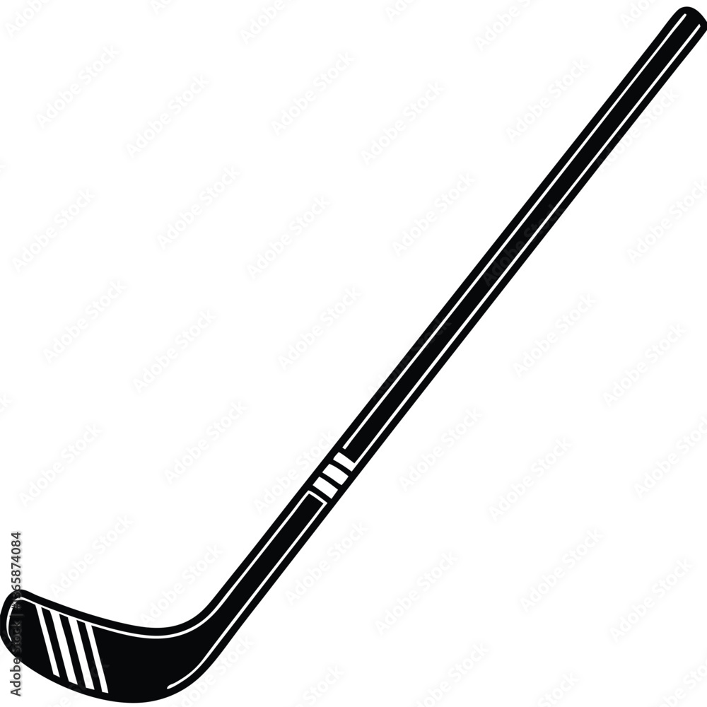 Illustration of an isolated metal hockey stick and puck with a sharp steel blade on a white background, representing sports equipment like a sword or weapon Illustration of an isolated metal hockey stick and puck with a sharp steel blade on a white background, representing sports equipment like a sword or weapon