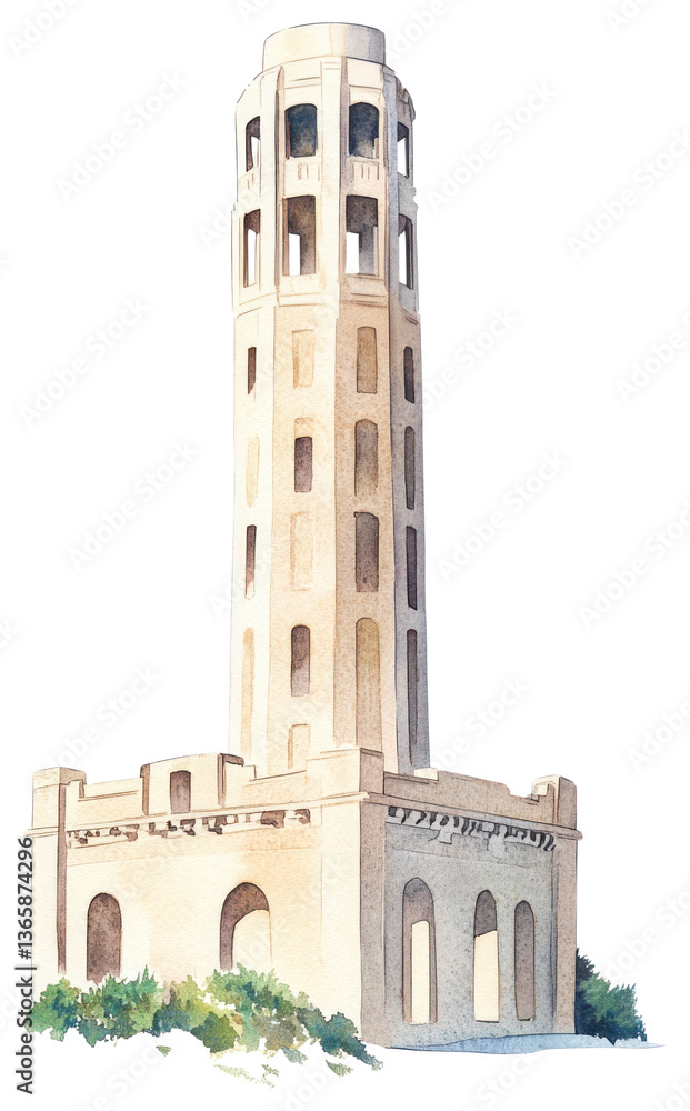 Fototapeta premium PNG Coit tower San Francisco architecture illustration watercolor.