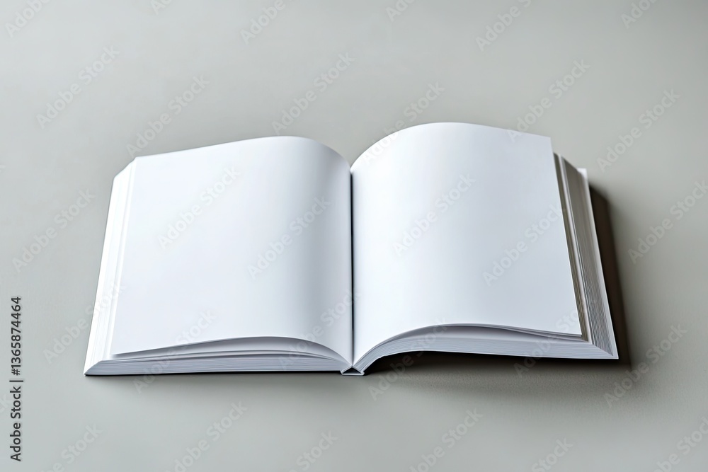 Open White Book with Blank Pages on Grey Background Flat Lay View Mockup Open White Book with Blank Pages on Grey Background Flat Lay View Mockup