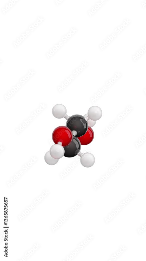 Molecule of Ethylene Glycol. Animated chemical 3D Model: Ball and stick. Molecular Formula: C2H6O2. White background. Seamless loop. Vertical screen. 3D rendering. Molecule of Ethylene Glycol. Animated chemical 3D Model: Ball and stick. Molecular Formula: C2H6O2. White background. Seamless loop. Vertical screen. 3D rendering.