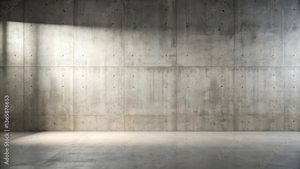 Empty industrial space with sunlight through window casting shadow on concrete wall Empty industrial space with sunlight through window casting shadow on concrete wall