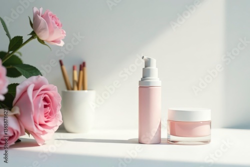 Sleek white setting, highlighting beauty item, minimal, isolated, pure