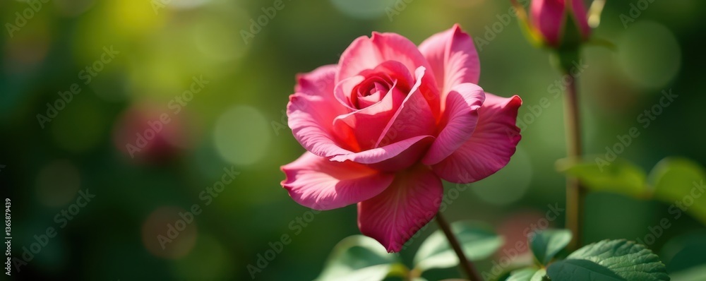 Tightly furled pink rosebud, velvety petals, sunlight dappled leaves, outdoor, bloom Tightly furled pink rosebud, velvety petals, sunlight dappled leaves, outdoor, bloom