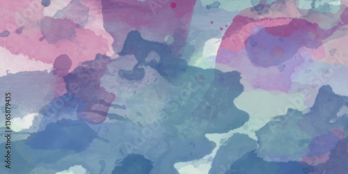 Abstract translucent multicolored watercolor background. Watercolor background. 3D illustration, 3D rendering. Colorful gradient ink colors wet effect hand drawn canvas background .