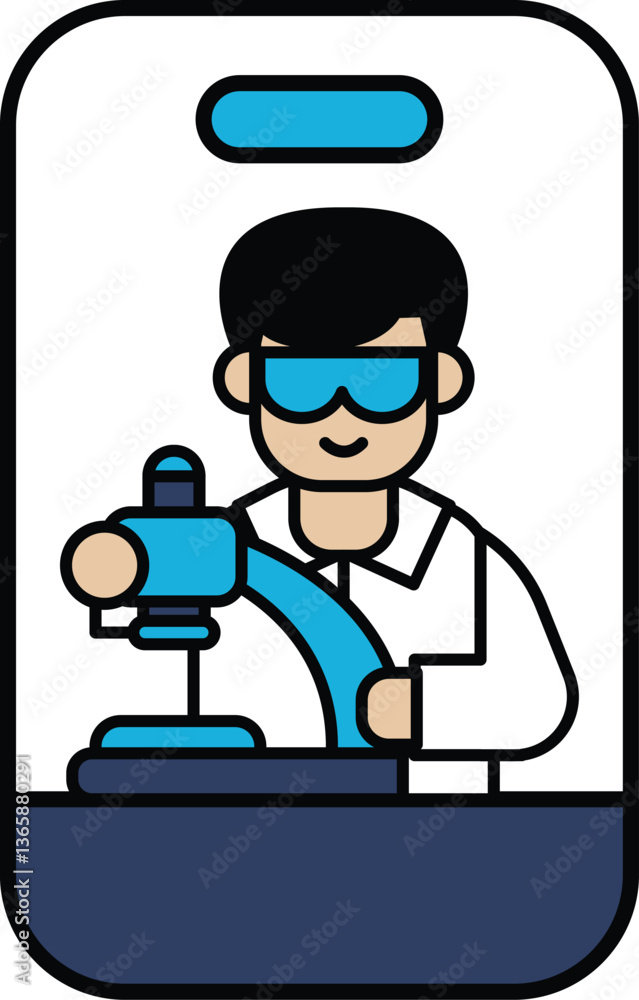 A man in a lab coat is wearing goggles and holding a microscope A man in a lab coat is wearing goggles and holding a microscope