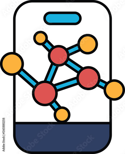 A cartoon drawing of a cell phone with a molecular structure on the screen