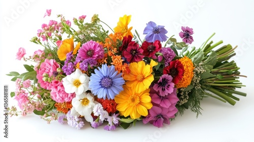 Wallpaper Mural Colorful bouquet of flowers arranged neatly on white background, isolated and vibrant Torontodigital.ca