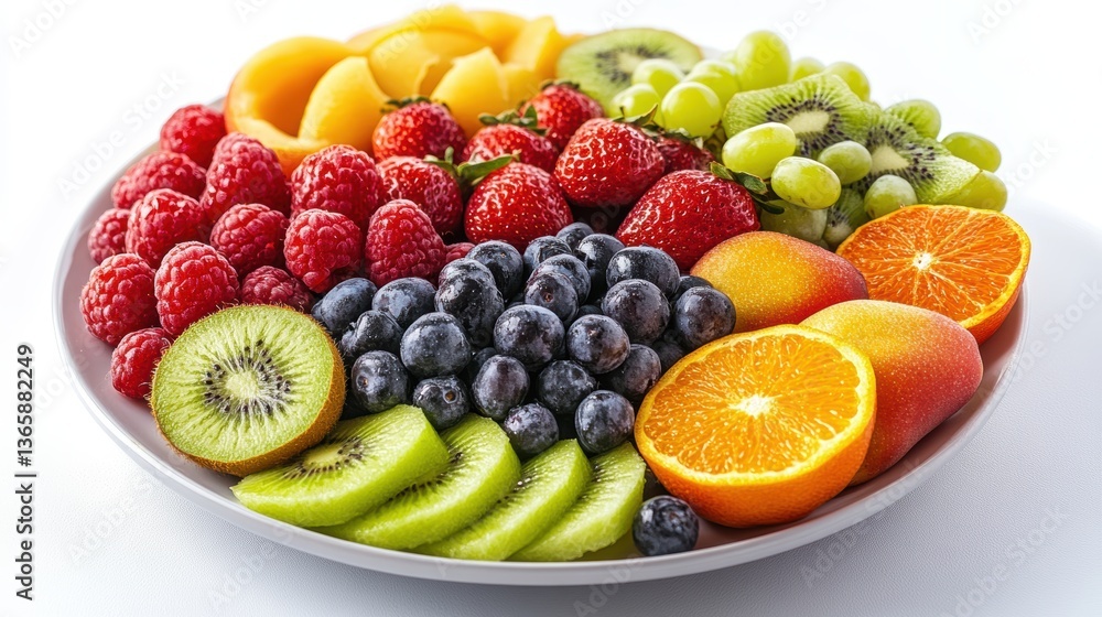 Healthy fruit plate with assorted fruits and nuts on a white background, isolated, bright and crisp Healthy fruit plate with assorted fruits and nuts on a white background, isolated, bright and crisp