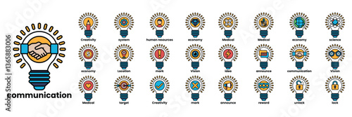 A series of light bulbs with the word